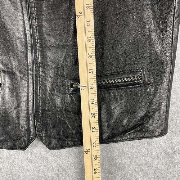 Vintage Express Vest Mens Medium Black Leather Zipper Pockets Biker Moto 90s Y2K - Picture 5 of 14